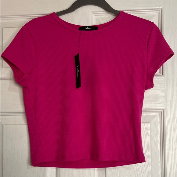 Lulu's Vibrant Pink Ribbed Short Sleeve Top - Picture 1 of 5